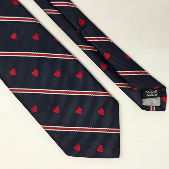 ROBERT TALBOTT SILK TIE NAVY BLUE RED HEARTS STRIPES LUXURY 3.25" X 57" - Picture 1 of 3